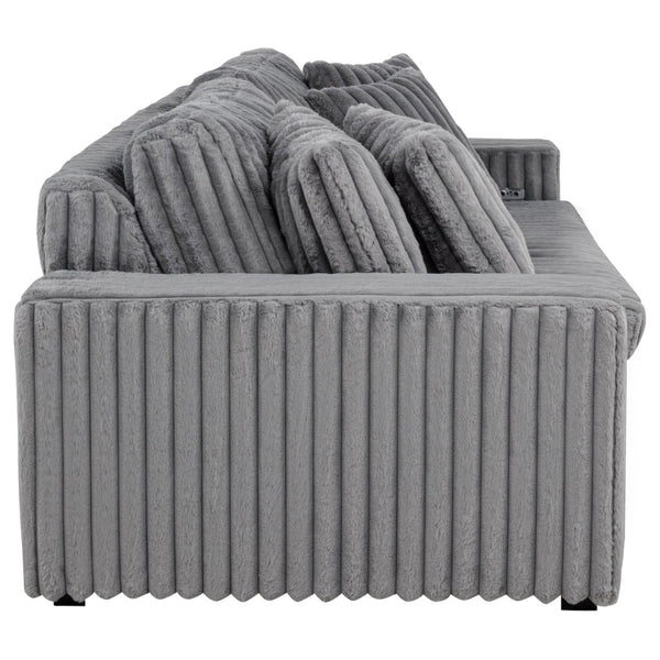 English Elm Clifford Corduroy Channel Tufted Power Reclining Sofa with Dual Usb Charging Ports Grey B062S02216