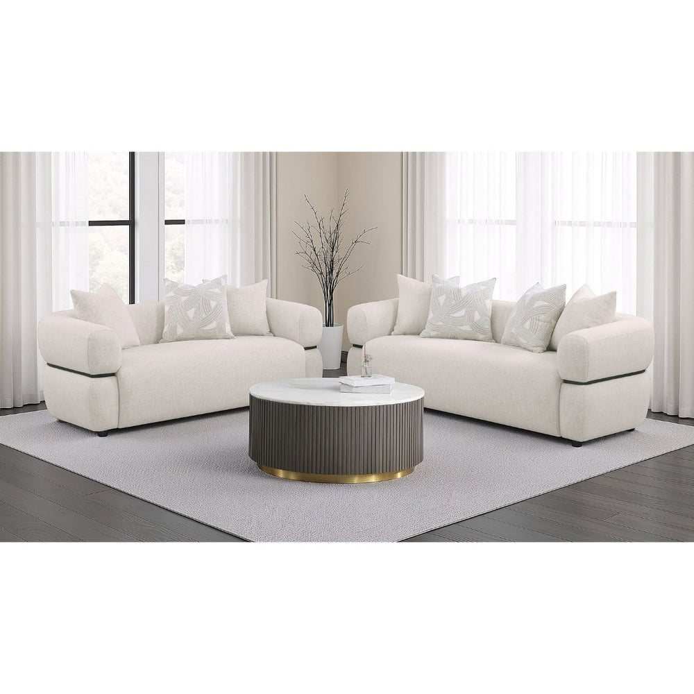 English Elm Ramsay Sculptural Arm Sofa and Loveseat Set Beige Fabric Living Room Collection B062S02221