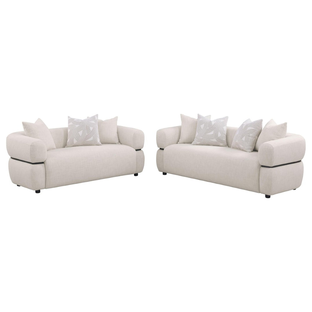English Elm Ramsay Sculptural Arm Sofa and Loveseat Set Beige Fabric Living Room Collection B062S02221