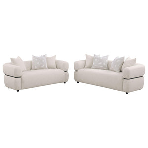 English Elm Ramsay Sculptural Arm Sofa and Loveseat Set Beige Fabric Living Room Collection B062S02221
