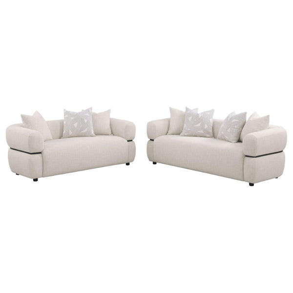 English Elm Ramsay Sculptural Arm Sofa and Loveseat Set Beige Fabric Living Room Collection B062S02221