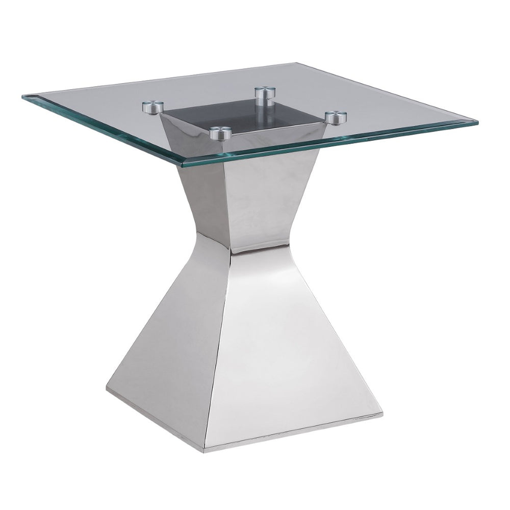 English Elm Exeter Sculptural Hourglass Pedestal Glass Top Side Table for Modern Living Spaces B062S02223
