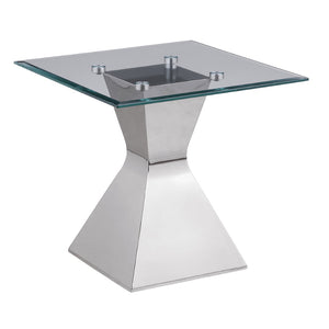 English Elm Exeter Sculptural Hourglass Pedestal Glass Top Side Table for Modern Living Spaces B062S02223
