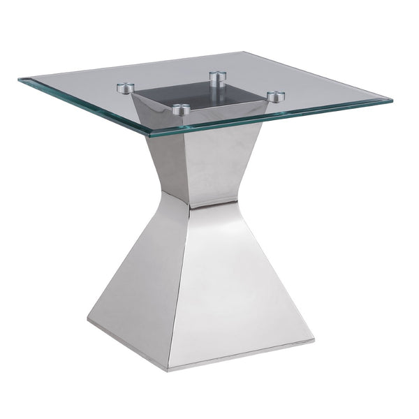 English Elm Exeter Sculptural Hourglass Pedestal Glass Top Side Table for Modern Living Spaces B062S02223
