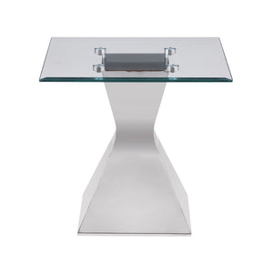 English Elm Exeter Sculptural Hourglass Pedestal Glass Top Side Table for Modern Living Spaces B062S02223