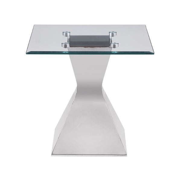 English Elm Exeter Sculptural Hourglass Pedestal Glass Top Side Table for Modern Living Spaces B062S02223