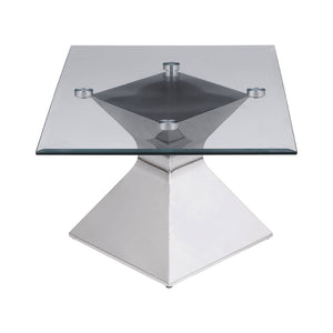 English Elm Exeter Hourglass Pedestal Coffee Table Polished Steel Base Tempered Glass Living Room B062S02224