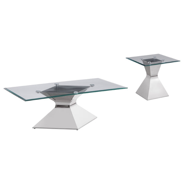 English Elm Exeter Polished Chrome Hourglass Base Glass Top Living Room Coffee and End Table Set B062S02225