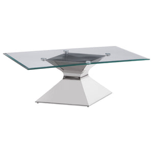 English Elm Exeter Polished Chrome Hourglass Base Glass Top Living Room Coffee and End Table Set B062S02225