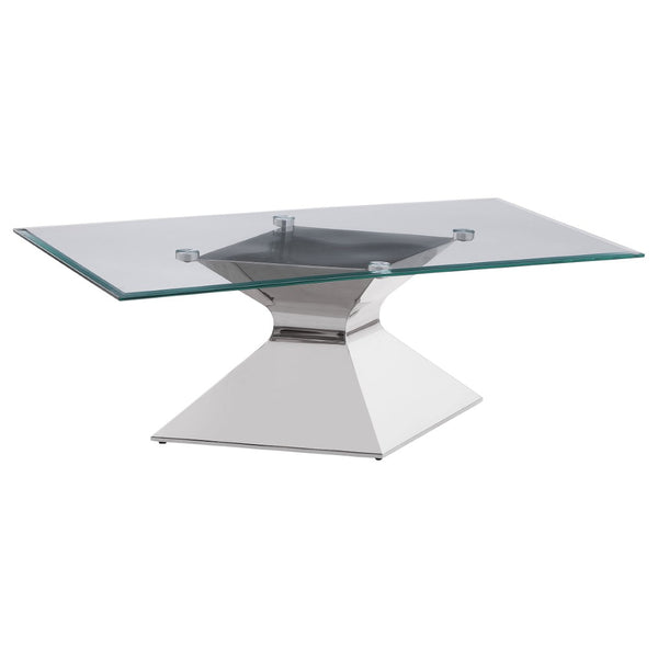 English Elm Exeter Polished Chrome Hourglass Base Glass Top Living Room Coffee and End Table Set B062S02225