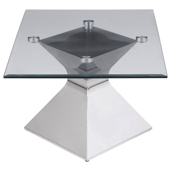 English Elm Exeter Polished Chrome Hourglass Base Glass Top Living Room Coffee and End Table Set B062S02225