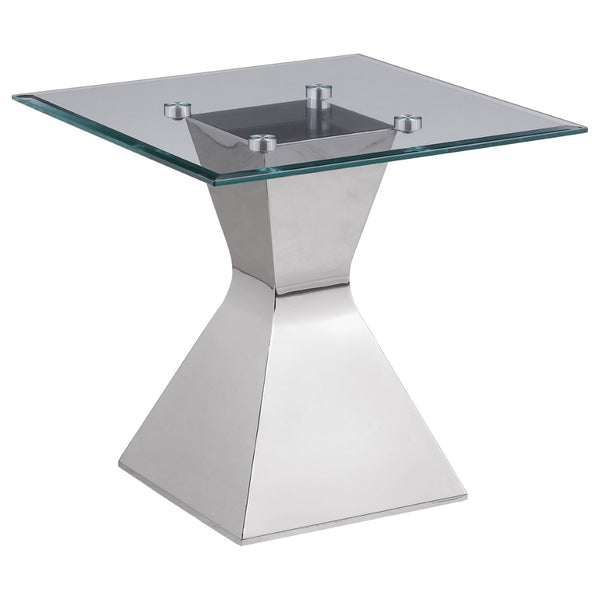 English Elm Exeter Polished Chrome Hourglass Base Glass Top Living Room Coffee and End Table Set B062S02225