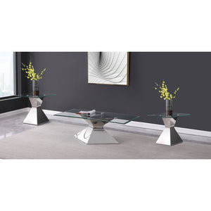 English Elm Exeter Glam 3 Piece Tempered Glass Living Room Set with Polished Chrome Hourglass Bases B062S02226