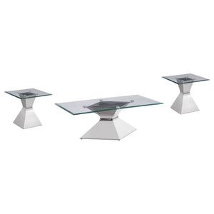 English Elm Exeter Glam 3 Piece Tempered Glass Living Room Set with Polished Chrome Hourglass Bases B062S02226