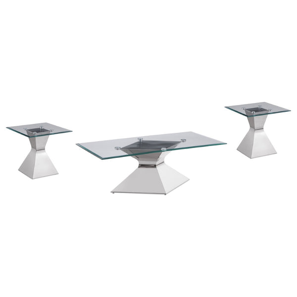 English Elm Exeter Glam 3 Piece Tempered Glass Living Room Set with Polished Chrome Hourglass Bases B062S02226