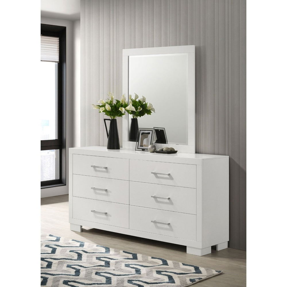 English Elm Polk Six Drawer Dresser with Beveled Mirror Rubberwood MDF Modern Bedroom Set B062S02227