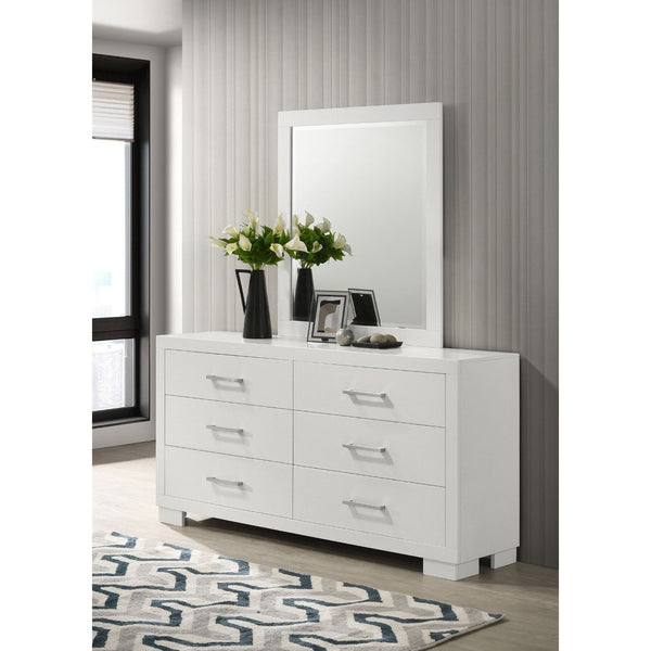 English Elm Polk Six Drawer Dresser with Beveled Mirror Rubberwood MDF Modern Bedroom Set B062S02227