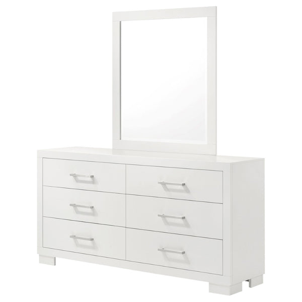 English Elm Polk Six Drawer Dresser with Beveled Mirror Rubberwood MDF Modern Bedroom Set B062S02227