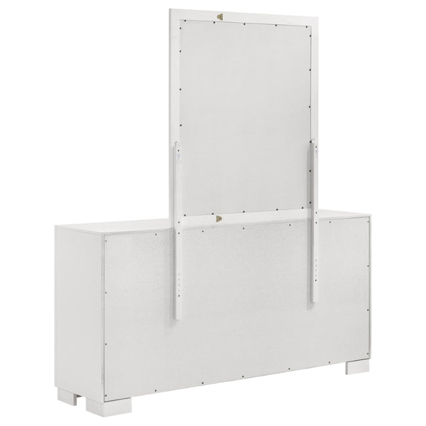 English Elm Polk Six Drawer Dresser with Beveled Mirror Rubberwood MDF Modern Bedroom Set B062S02227