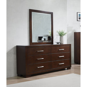 English Elm Polk Six Drawer Dresser with Beveled Mirror Cappuccino Finish Bedroom Storage B062S02228