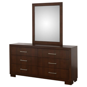 English Elm Polk Six Drawer Dresser with Beveled Mirror Cappuccino Finish Bedroom Storage B062S02228