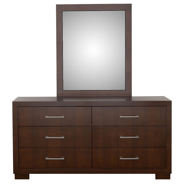 English Elm Polk Six Drawer Dresser with Beveled Mirror Cappuccino Finish Bedroom Storage B062S02228