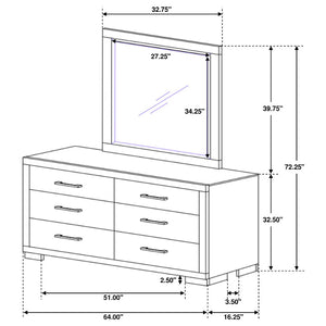 English Elm Polk Six Drawer Dresser with Beveled Mirror Cappuccino Finish Bedroom Storage B062S02228