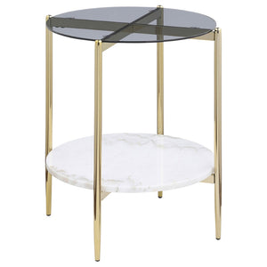 English Elm Jackel Smoked Glass and Marble 2-Piece Round Table Set with Gold Chrome Base B062S02229