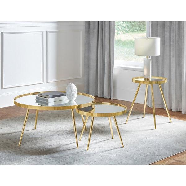 English Elm Lymon Glam 3 Piece Mirrored Top Gold Metal Round Nesting Coffee and Side Table Set B062S02231