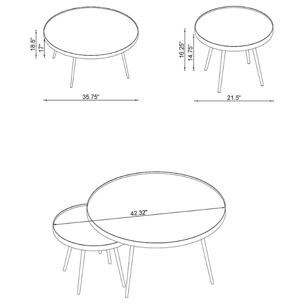 English Elm Lymon Glam 3 Piece Mirrored Top Gold Metal Round Nesting Coffee and Side Table Set B062S02231
