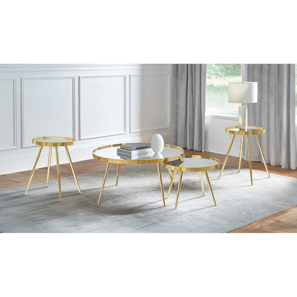 English Elm Lymon Mirrored Gold 4 Piece Round Coffee Nesting End Table Set Glam Living Room B062S02232