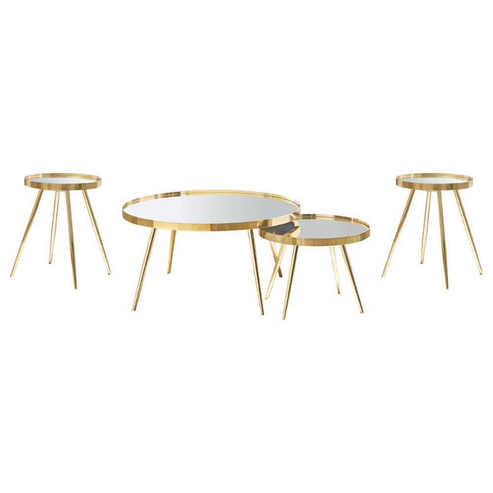 English Elm Lymon Mirrored Gold 4 Piece Round Coffee Nesting End Table Set Glam Living Room B062S02232