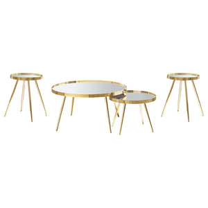 English Elm Lymon Mirrored Gold 4 Piece Round Coffee Nesting End Table Set Glam Living Room B062S02232