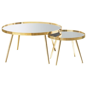 English Elm Lymon Mirrored Gold 4 Piece Round Coffee Nesting End Table Set Glam Living Room B062S02232