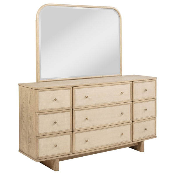 English Elm Kimpton Nine Drawer Dresser with Beveled Mirror Oak Veneer Coastal Bedroom Set B062S02233