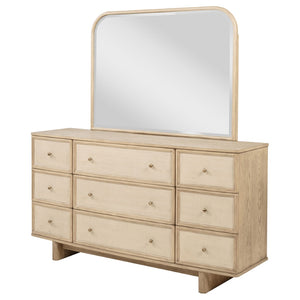 English Elm Kimpton Nine Drawer Dresser with Beveled Mirror Oak Veneer Coastal Bedroom Set B062S02233