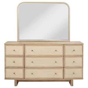English Elm Kimpton Nine Drawer Dresser with Beveled Mirror Oak Veneer Coastal Bedroom Set B062S02233