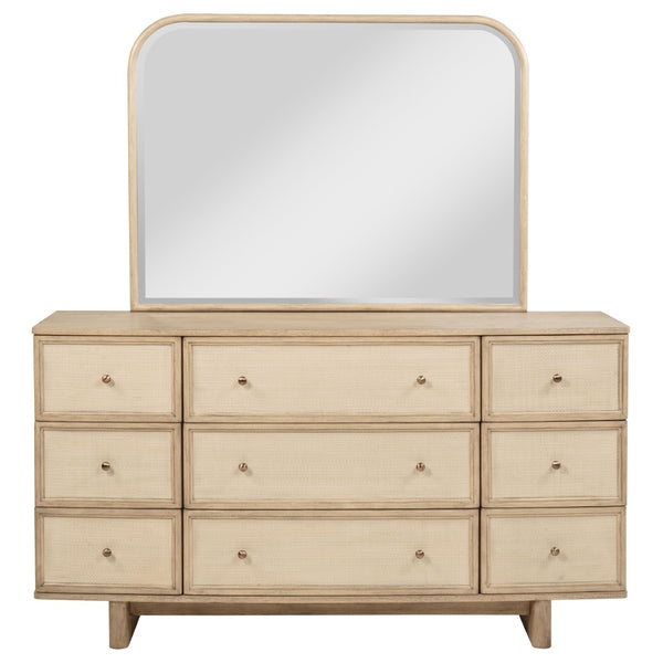English Elm Kimpton Nine Drawer Dresser with Beveled Mirror Oak Veneer Coastal Bedroom Set B062S02233