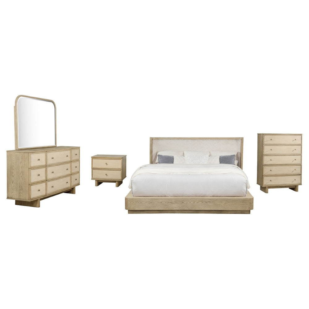 English Elm Kimpton Queen Bedroom Set Oak Veneer Wingback Bed Cane Fronts Coastal Living B062S02235