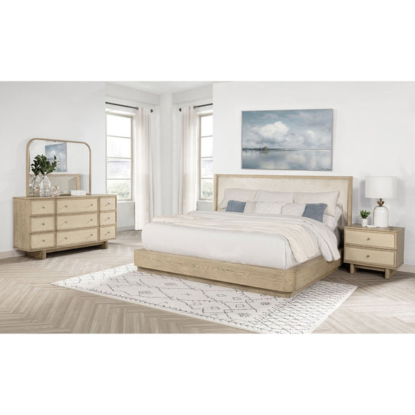 English Elm Kimpton Coastal Wingback Platform Bedroom Set with Cane Accents and Brass Hardware B062S02236