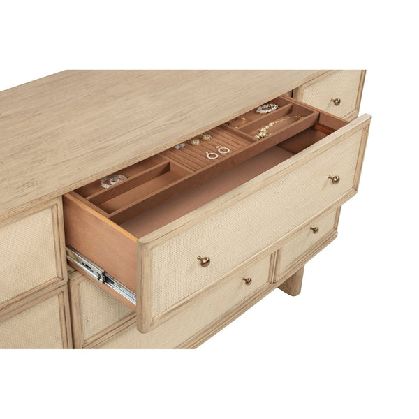 English Elm Kimpton Coastal Wingback Platform Bedroom Set with Cane Accents and Brass Hardware B062S02236