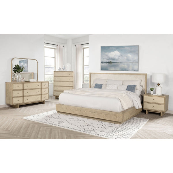 English Elm Kimpton Coastal Wingback Platform Bedroom Suite with Cane Accents and Brass Hardware B062S02237