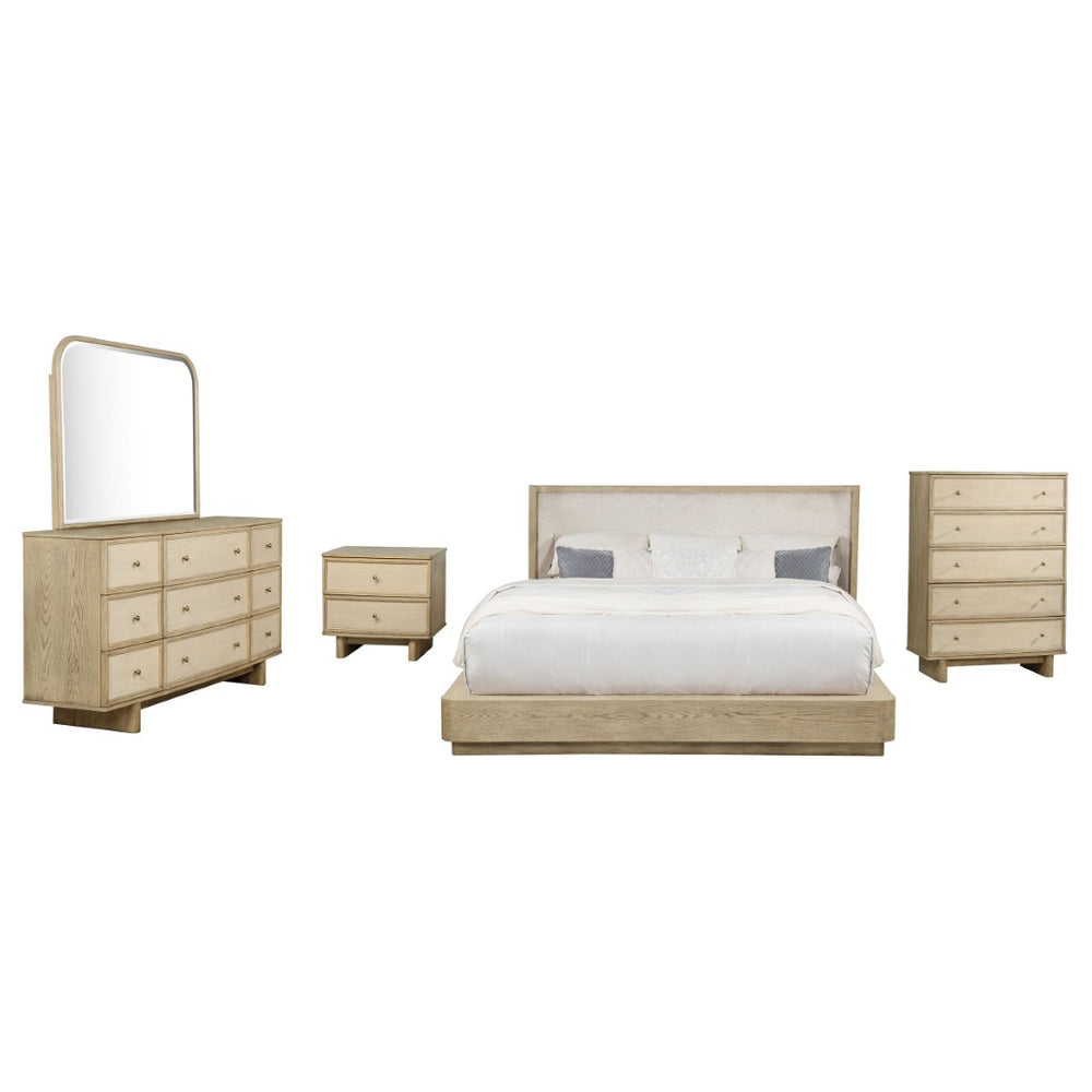 English Elm Kimpton Coastal Wingback Platform Bedroom Suite with Cane Accents and Brass Hardware B062S02237