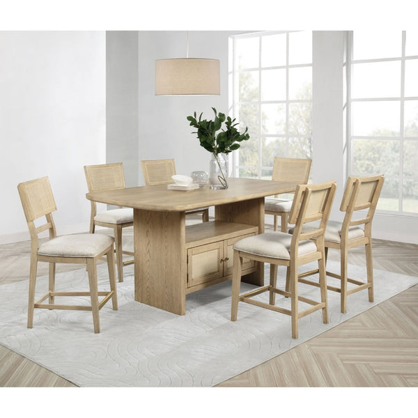 English Elm Kimpton Oak Veneer Counter Dining Set Seats Six with Hidden Storage Cane Chairs B062S02239