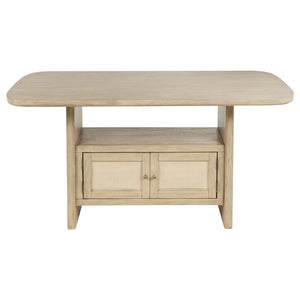 English Elm Kimpton Oak Veneer Counter Dining Set Seats Six with Hidden Storage Cane Chairs B062S02239
