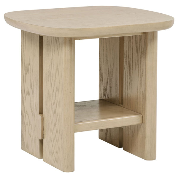 English Elm Kimpton Beige Oak Trestle Base Coffee and End Table Set for Coastal Living Rooms B062S02240
