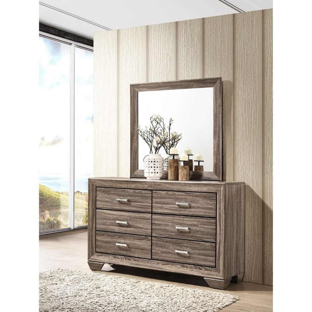 English Elm Holmgren Six Drawer Dresser with Coordinating Mirror Chrome Handles Transitional Bedroom Taupe B062S02241