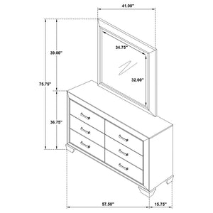 English Elm Holmgren Six Drawer Dresser with Coordinating Mirror Chrome Handles Transitional Bedroom Taupe B062S02241