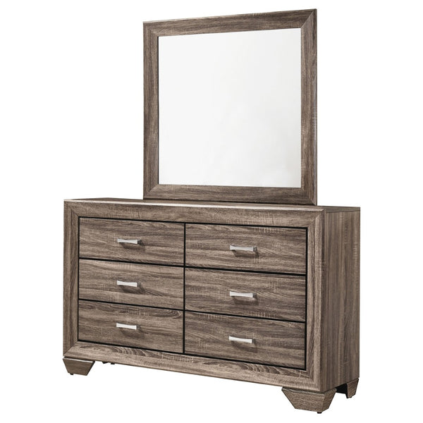 English Elm Holmgren Six Drawer Dresser with Coordinating Mirror Chrome Handles Transitional Bedroom Taupe B062S02241