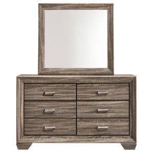 English Elm Holmgren Six Drawer Dresser with Coordinating Mirror Chrome Handles Transitional Bedroom Taupe B062S02241